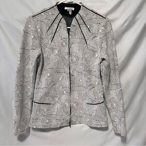 Ravel Black and White Swirl Patterned Blazer sz L